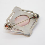 Sterling Silver, Rose Quartz & Garnet Modernist Brooch Studio Jewellery Vintage