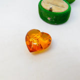 Sterling Silver & Carved Heart Shaped Baltic Amber Drop Pendant Vintage c1970