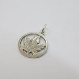 Sterling Silver Maple Leaf Cutwork Round Charm Pendant Vintage c1970