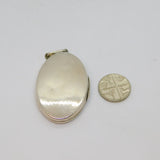 Sterling Silver Patterned Large Oval Double Locket Pendant Vintage c1970