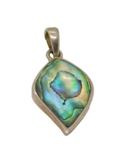 Sterling Silver Abalone Shell Leaf Form Charm Pendant Contemporary c1990s