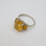Sterling Silver 3 Oval Cut Citrine Cocktail Dress Ring Vintage c1970 Size O