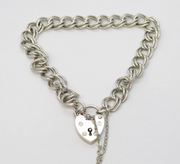 Sterling Silver Curb Link Charm Bracelet Heart Lock Clasp Vintage Birmingham