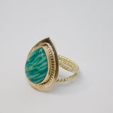 Sterling Silver Green & White Natural Stone Dress Ring Vintage c1970 Size L 1/2