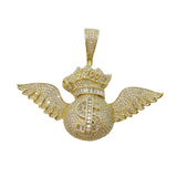 Sterling Silver Gilt & Paste Set Winged Dollar Statement Medallion Pendant