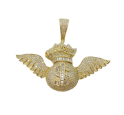 Sterling Silver Gilt & Paste Set Winged Dollar Statement Medallion Pendant
