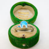 Sterling Silver & Blue Enamel Elephant Form Band Ring Vintage c1980