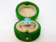 Sterling Silver & Blue Enamel Elephant Form Band Ring Vintage c1980