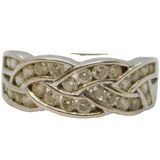 Sterling Silver Multi-Stone CZ Patterned Band Ring Vintage c1970 Size M