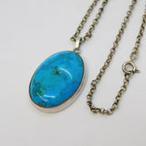 Sterling Silver & Turquoise Set Drop Pendant Necklace Vintage c1970s