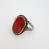 Sterling Silver Oval Carnelian Agate Beaded Edge Ring Vintage c1970 Size Q 1/2