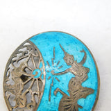 Siam Sterling Silver Blue Niello Enamel Panel Brooch Antique c1940