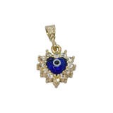 Sterling Silver Crystal & Blue Glass Evil Eye Heart Charm Pendant Modern c2000s