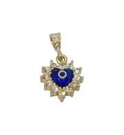 Sterling Silver Crystal & Blue Glass Evil Eye Heart Charm Pendant Modern c2000s