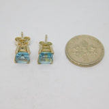 Pair of Sterling Silver Square Blue Topaz Stud Earrings Vintage c1970