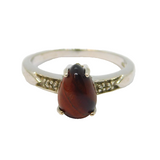 Sterling Silver Peardrop Tiger's Eye & Diamond Ring Vintage c1970 Size N 1/2