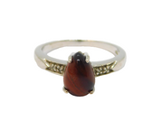Sterling Silver Peardrop Tiger's Eye & Diamond Ring Vintage c1970 Size N 1/2