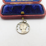 USA Sterling Silver Liberty Outline Dime Coin Charm or Pendant Antique 1944