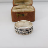 Sterling Silver Woven Knot Pattern Band Ring Vintage c1970 Size N UK