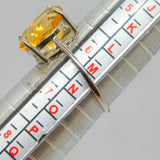 Sterling Silver Large Citrine Solitaire Dress Ring Vintage c1970 Size M 1/2