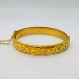 Art Deco Rolled Gold Floral Pattern Cuff Bangle Bracelet Antique c1930s