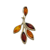 Sterling Silver Multi Baltic Amber Leaf Form Pendant Vintage c1970