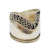 Sterling Silver Studio Style Textured Patterned Wide Ring Vintage c1970 Size K