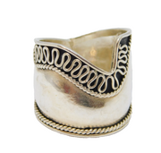 Sterling Silver Studio Style Textured Patterned Wide Ring Vintage c1970 Size K