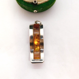 Sterling Silver Wave Design Brown Amber Charm Pendant Vintage c1970