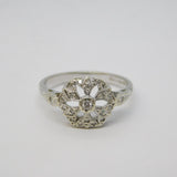9ct White Gold Diamond Set Floral Dress Ring Vintage c1980 Birmingham