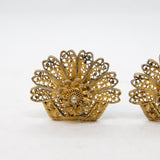 20th Century Sterling Silver Gilt Filigree Floral Spray Screw-Back Earrings