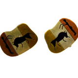 Pair of Sterling Silver Mexican Cave Painting Screwback Earrings Vintage c1970