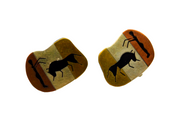 Pair of Sterling Silver Mexican Cave Painting Screwback Earrings Vintage c1970