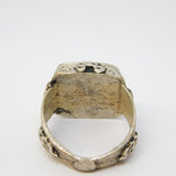 20th Century White Metal Green Agate Insect Intaglio Signet Ring Antique c1920