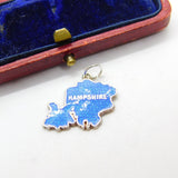 Sterling Silver and Enamel Hampshire Map Travel Shield Charm Vintage c1970