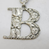Victorian Sterling Silver Floral 'B' Initial Brandy Decanter Label Antique