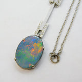9ct White Gold & Doublet Opal Set Drop Pendant Necklace Vintage 1966 London
