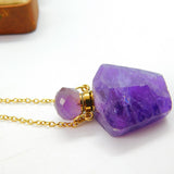 Gold on Sterling Silver Carved Natural Amethyst Scent Bottle Necklace VIntage