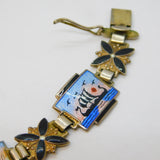 Aksel Holmsen Norwegian Sterling Silver & Enamel Panel Bracelet Antique