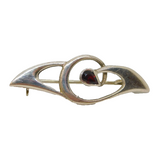 Sterling Silver Faceted Garnet Set Art Deco Style Brooch Pin Vintage c1970