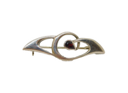 Sterling Silver Faceted Garnet Set Art Deco Style Brooch Pin Vintage c1970