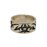 Sterling Silver Patterned Gothic Biker Style Band Ring Modern c1990 Size N