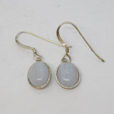 Pair of Sterling Silver & Blue Lace Agate Hook Earrings Vintage c1960
