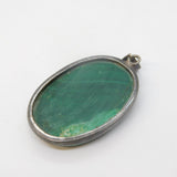 Large Sterling Silver Mounted Malachite Drop Pendant Vintage c1970s