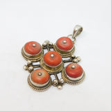 19th Century Sterling Silver Handmade Coral Cross Form Pendant Antique c1860's