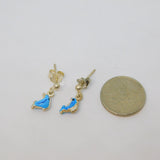 Pair of Sterling Silver Blue Enamelled Dolphin Stud Drop Earrings Vintage c1970