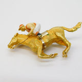 9ct Yellow Gold & Red-Cream Enamel Horse Racing Brooch Vintage 1973 Birmingham