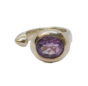 Sterling Silver Amethyst Set Studio Dress Ring Vintage c1970 Size M UK
