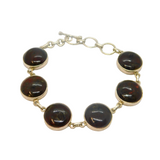 Sterling Silver Dark Brown Jasper Linked Discs T Bar Bracelet Modern c1990's
