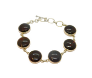 Sterling Silver Dark Brown Jasper Linked Discs T Bar Bracelet Modern c1990's
